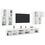 VidaXL Set comode TV de perete, 7 piese, cu lumini LED, alb