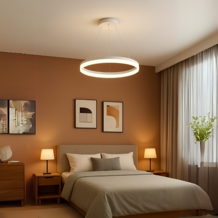 Lustra LED cu telecomanda ANINA 33W, lumina Rece/Calda/Neutra, Dimabila, Alb, Inaltime Reglabila ModernLight Concept