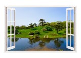 Sticker decorativ, Fereastra 3D, Lac, 85 cm, 267STK, natura si peisaje