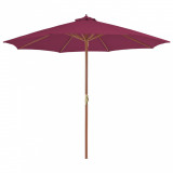 Umbrelă de soare exterior, st&acirc;lp din lemn, 300 cm, roșu bordo