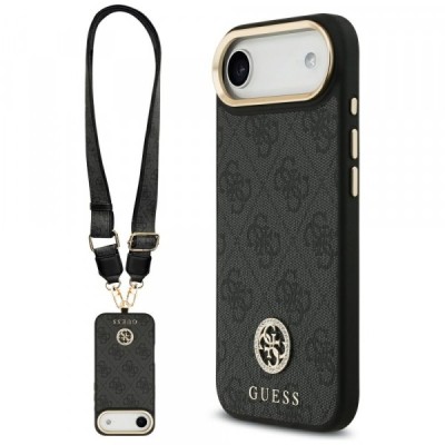 Husa MagSafe pentru Apple iPhone 17 Air, Guess, 4G Strass Logo with Big Strap, Neagra foto