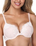Cumpara ieftin Sutien Push-Up, Wingslove WL01, dantela florala, efect de marire, sustinere cu armatura , confort, look feminin si seducator, marime 75C, roz deschis