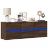 Comoda TV Perete Gossi, Stejar Maro, 130cm, LED RGB, 6 Sertare, Design Modern, Economie Spatiu
