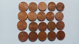Lot -20 Monede de 1 eurocent diferite-Andora,Bulgaria,Finlanda,Croatia,Slovenia,Slovacia,Lituania,Irlanda,Luxemburg, etc
