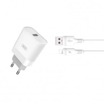 INCARCATOR RETEA XO-L63 QC, 1 X USB,+ CABLU DE INCARCARE LIGHTNING (APPLE), ALB, BLISTER foto