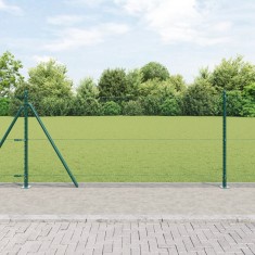 Gard Hexagonal vidaXL Verde 0.8x10 m Oțel, St&acirc;lpi pentru Gard vidaXL cu Plăci de Bază 7 buc &Oslash;32mm 90cm Oțel Galvanizat