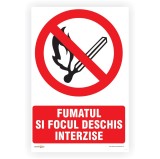 Indicator semnalizare Interzis foc deschis si fumat, PVC, 30 x 20 cm