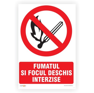 Indicator semnalizare Interzis foc deschis si fumat, PVC, 30 x 20 cm foto