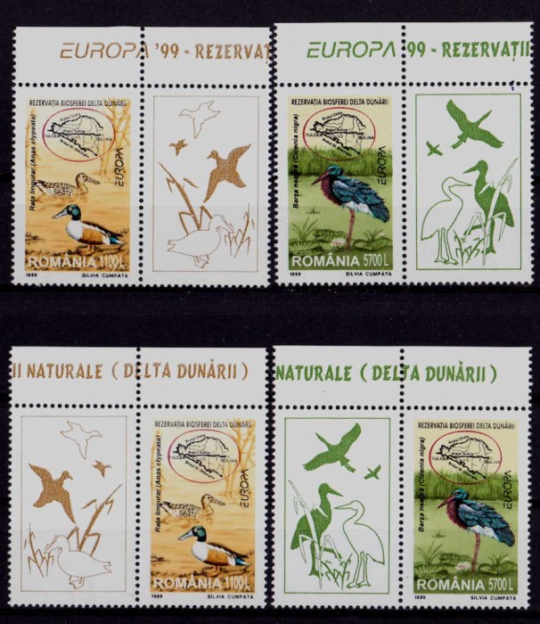 ✅RO 1999 ,LP 1485a &quot;Europa&#039;99-Rez.naturale&quot; x2 serii:viniete dreapta+stanga ,MNH