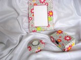 Set Cadou Handmade: Ramă Foto Lemn 10x15, Cutie Bijuterii Lemn &amp; Suport Lum&acirc;nare Decorat. Cadou unicat!
