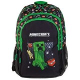 Ghiozdan cu 2 compartimente, Negru și Verde, Model Minecraft Survival Mode, CMCLASS