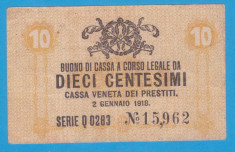 (1) BANCNOTA ITALIA - 10 CENTESIMI 1918 foto