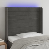 vidaXL Tăblie de pat cu LED, gri &icirc;nchis, 93x16x118/128 cm, catifea