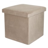 Taburet Depozitare Pliabil, Velvet Taupe, 38x38x38 cm, Oem