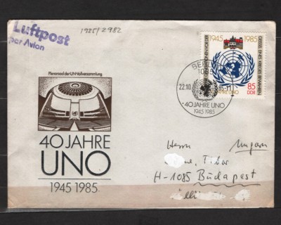 GERMANIA (DDR) 1985 - ANIVERSARE ONU. PLIC CIRCULAT, Y24 foto