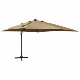 Umbrelă suspendată cu st&acirc;lp și LED-uri, gri taupe, 300 cm, vidaXL