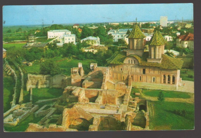 CPIB 24260 CARTE POSTALA - TARGOVISTE - VEDERE PARTIALA A PALATULUI DOMNESC, CIRCULATA, 1973, STAMPILE, TIMBRU