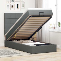 vidaXL Cadru de pat otoman cu saltele Gri &icirc;nchis 90x190cm țesătură 3313120