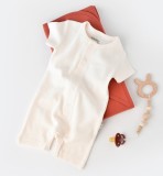 Cumpara ieftin Salopeta cu pantaloni scurti - 100% bumbac organic - Ecru, BabyCosy (Marime: 3-6 Luni)