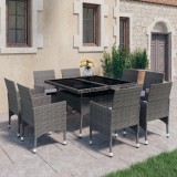 Cumpara ieftin Set mobilier gradina Gossi, 9 piese, poliratan gri, masa sticla, perne incluse