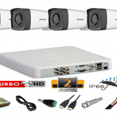 Sistem supraveghere video profesional exterior 4 camere 2MP Hikvision Turbo HD 40m IR full accesorii accesorii, internet SafetyGuard Surveillance