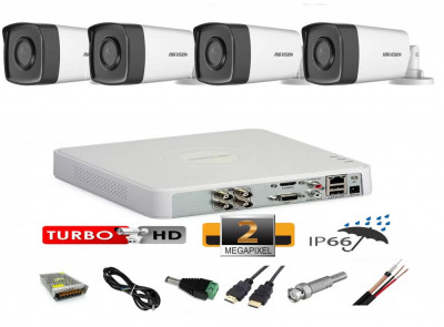 Sistem supraveghere video profesional exterior 4 camere 2MP Hikvision Turbo HD 40m IR full accesorii accesorii, internet SafetyGuard Surveillance foto