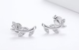 Cercei Ear Climber din Argint 925 ,Crenguta de Maslin cu Zirconiu Eleganta si Gratie Botanica