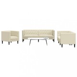 VidaXL Set canapele Chesterfield cu 3 locuri, crem, piele eco.
