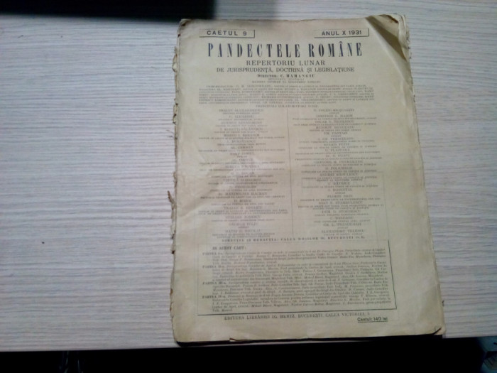 PANDECTELE ROMANE - Caietul 9/ Anul X 1931 C. Hamangiu (director) - 39 p
