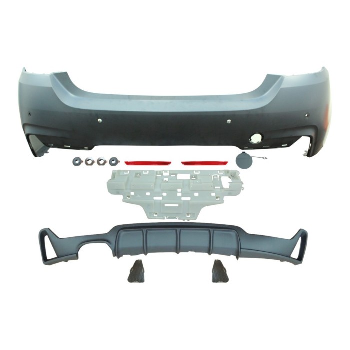 Set bara spate BMW Seria 4 (F32/F33), 12.2013-, cu catadioptri, cu gauri senzori parcare; grunduit, de vopsit; type M-Performance; cu spoiler; cu ies