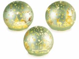 Set 3 sfere decorative Craciun sticla verde aurie cu led YT &Oslash; 10 cm x 9 H