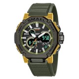 Smael Ceas barbatesc Sport Dual time Cronograf Stil Army Militar Digital Quartz Verde Auriu