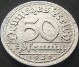 Cumpara ieftin Moneda istorica 50 PFENNIG - IMPERIUL GERMAN, anul 1920 *cod 1426 = lit. J, Europa, Aluminiu