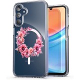Husa pentru samsung galaxy a15 4g, atasare magnetica, magsafe, pink wreath 1, clear