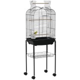 PawHut Colivie pentru Pasari cu 3 Stinghii, 2 Boluri si 2 Usi Laterale, Colivie pentru Animale din Otel, PP si Lemn, 46x36x130 cm, Neagra