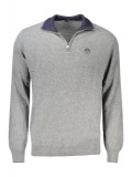 Pulover cu fermoar barbati, cu mini logo brodat, Regular fit, gri (Marime: 2XL)