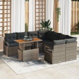 vidaXL Set canapea de grădină gri 9 pcs Gri Mare Ratan și Poliester