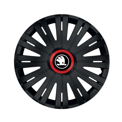 Set 4 Capace Roti pentru Skoda Nou Alb-Negru, model Active Black Cu Inel Rosu, R15, SKODA foto