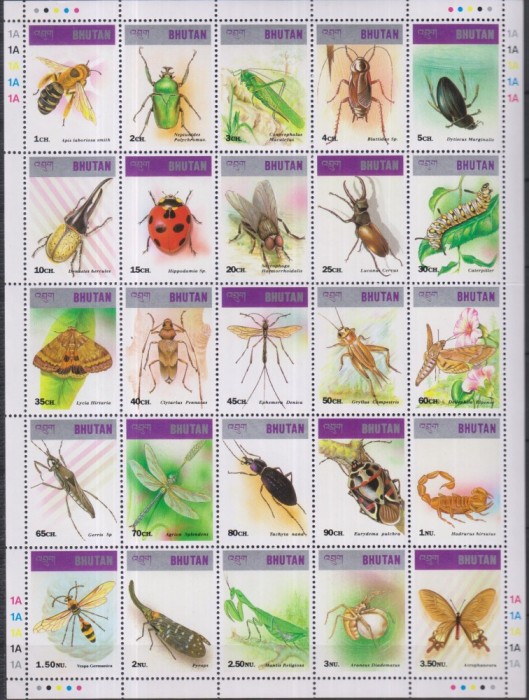Timbre cu insecte din Bhutan