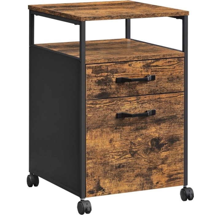 VASAGLE Dulap mobil tip rollbox pentru birouri, cu 2 sertare, stil industrial, 44x42x67cm, maro rustic Household NewTrend