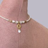 Colier din cristale din sticla, selenit si citrin cu pandativ soare