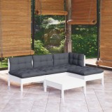 Gossi set mobilier gradina cu perne, 5 piese, alb, lemn de pin