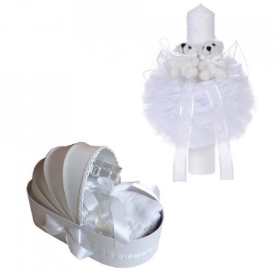 Trusou botez in landou si lumanare cu ursuleti, decor alb Denikos&amp;reg; 100 foto