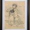 Tablou 1963 Scena dupa baie grafica in carbune inramat 33x43cm