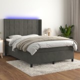 VidaXL Pat cu arcuri, saltea și LED, gri &icirc;nchis, 140x190 cm, catifea 3139560