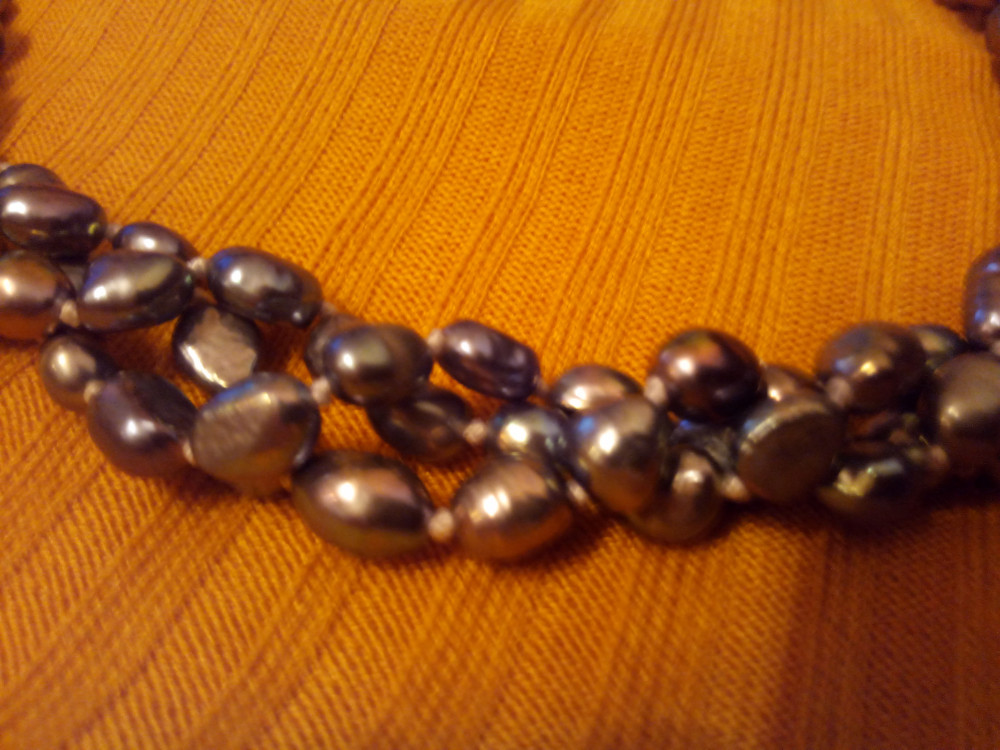 Colier 3 randuri perle naturale, negre | Okazii.ro