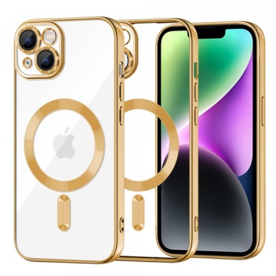 Husa MagSafe pentru Apple iPhone 14, Techsuit, Luxury Crystal, Aurie foto
