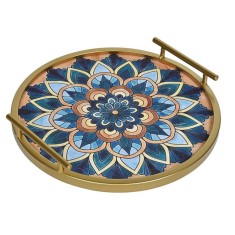 Tava Metalica Rotunda Aurie Bleu cu Model Mandala si Manere &amp;Oslash;35cm foto