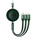 Cablu alimentare si date Baseus Bright Mirror 2 Retractable 3-in-1, pt. smartphone, USB la Micro-USB+Lightning+USB Type-C 66W, 1.1m, verde
