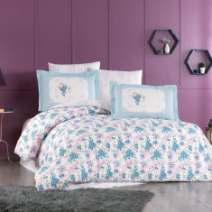 Lenjerie de pat pentru o persoana, 3 piese, 160x220 cm, 100% bumbac poplin, Hobby, Perla, roz